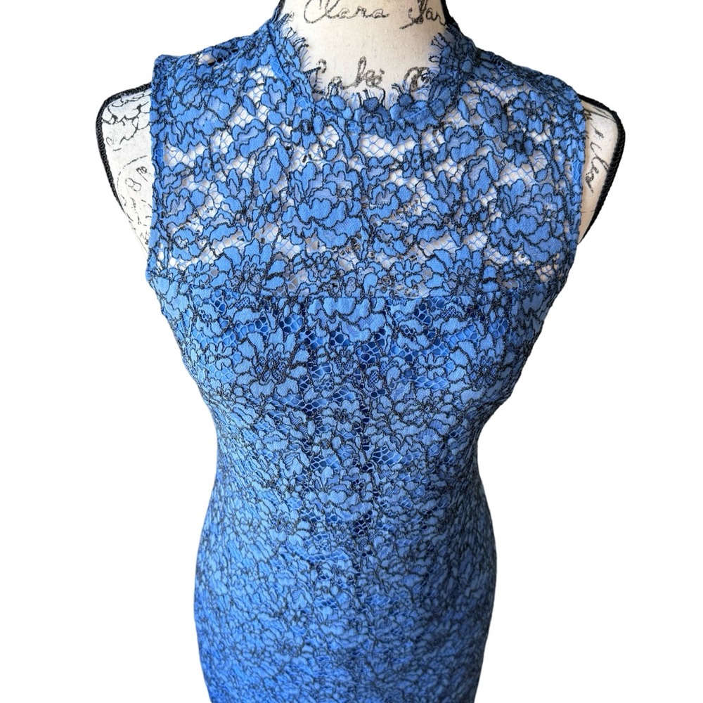 Shoshannah Calista Trumpet Rich Blue Lace Sheath Romantic Dress Size 4 - Picture 3 of 12